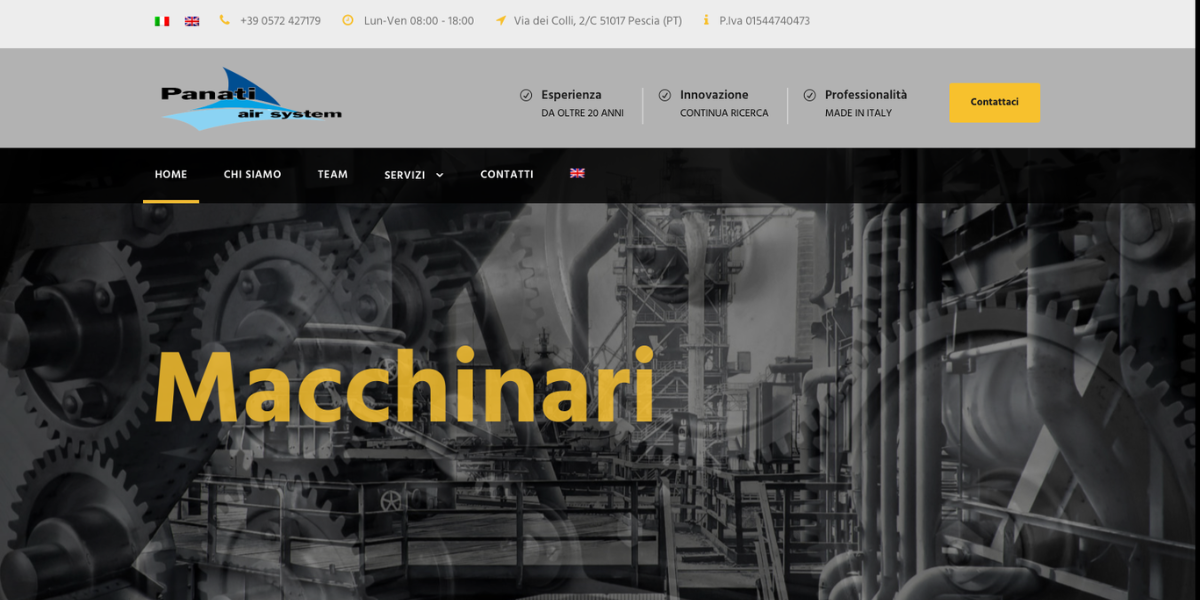 Homepage sito web Panati Air System industria cartaria — Hetaweb
