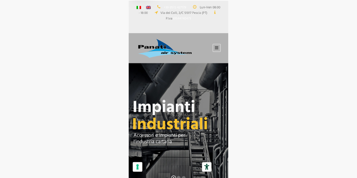 Sito Panati Air System su smartphone — responsive design Hetaweb