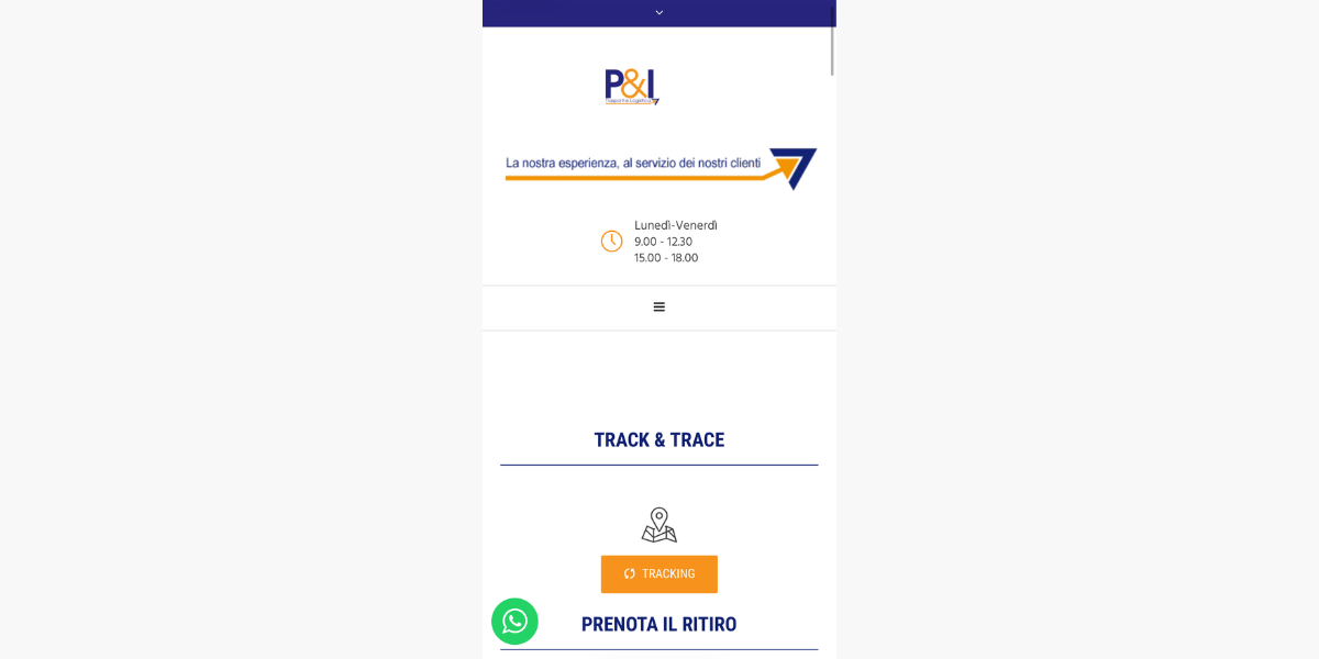 Sito P&I Trasporti su smartphone — responsive design Hetaweb