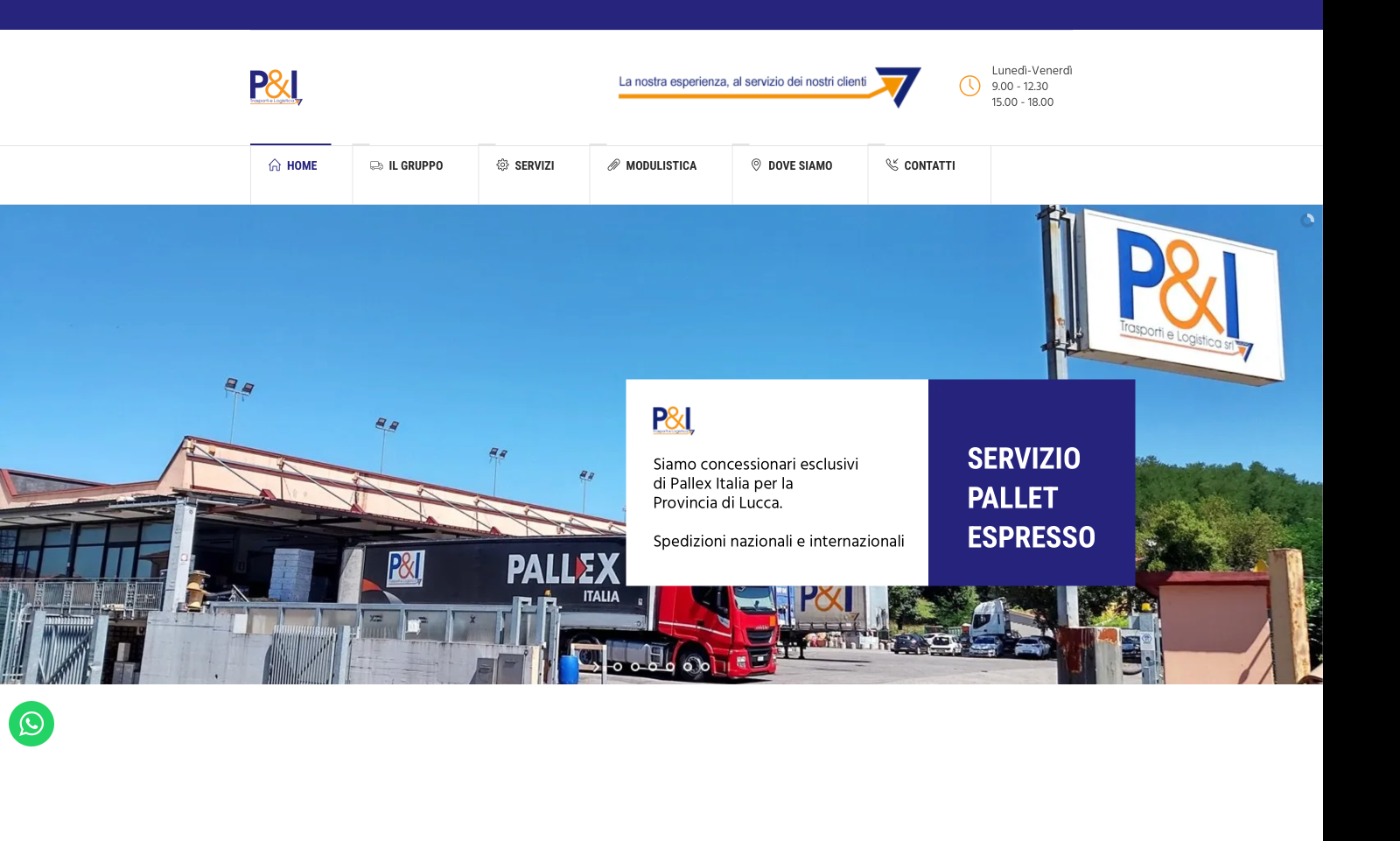 Homepage sito web P&I Trasporti Logistica Lucca — Hetaweb