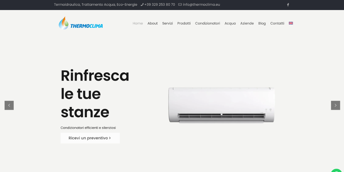Homepage sito web Thermoclima climatizzazione Lucca — Hetaweb