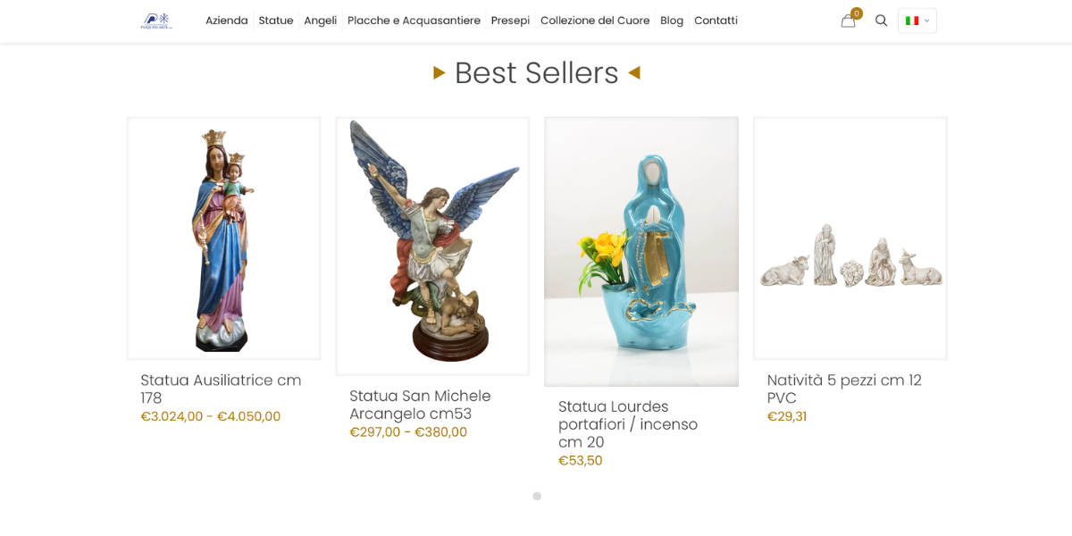 Catalogo statue religiose artigianali Pasquini Arte — sito Hetaweb