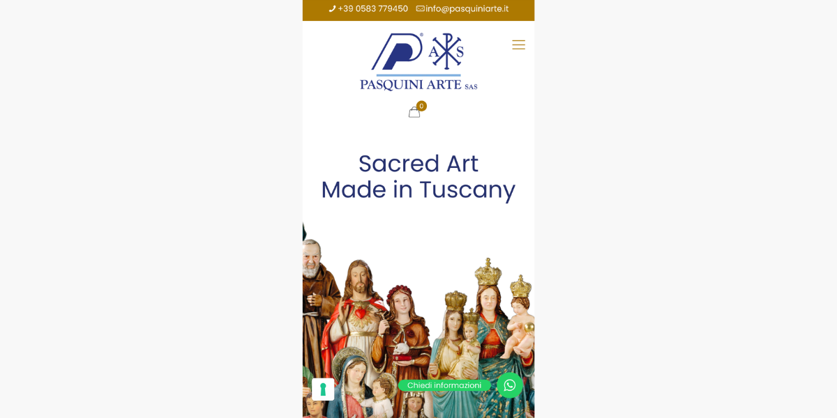 Sito Pasquini Arte su smartphone — responsive design Hetaweb