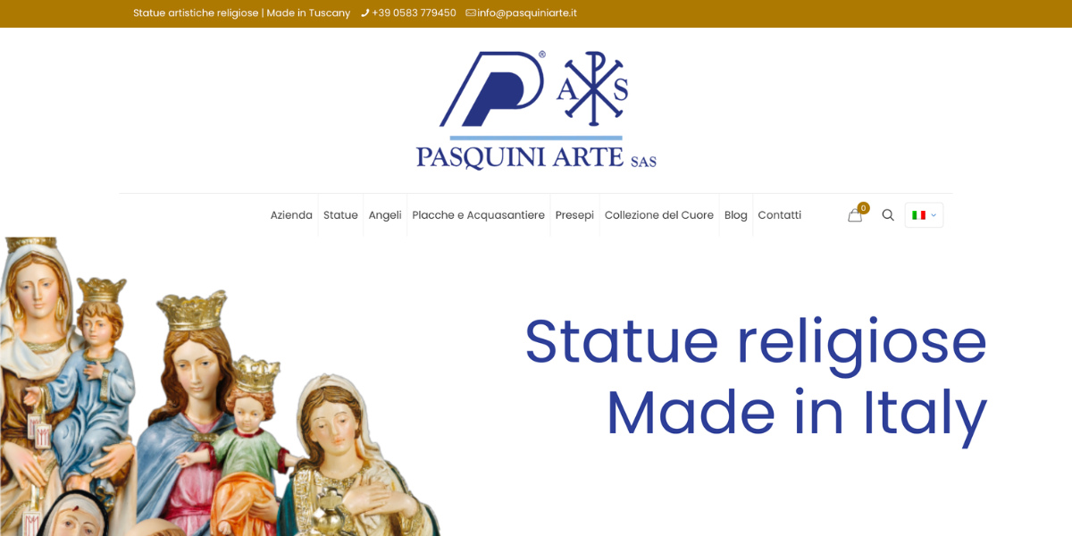 Homepage sito web Pasquini Arte statue religiose — Hetaweb Lucca