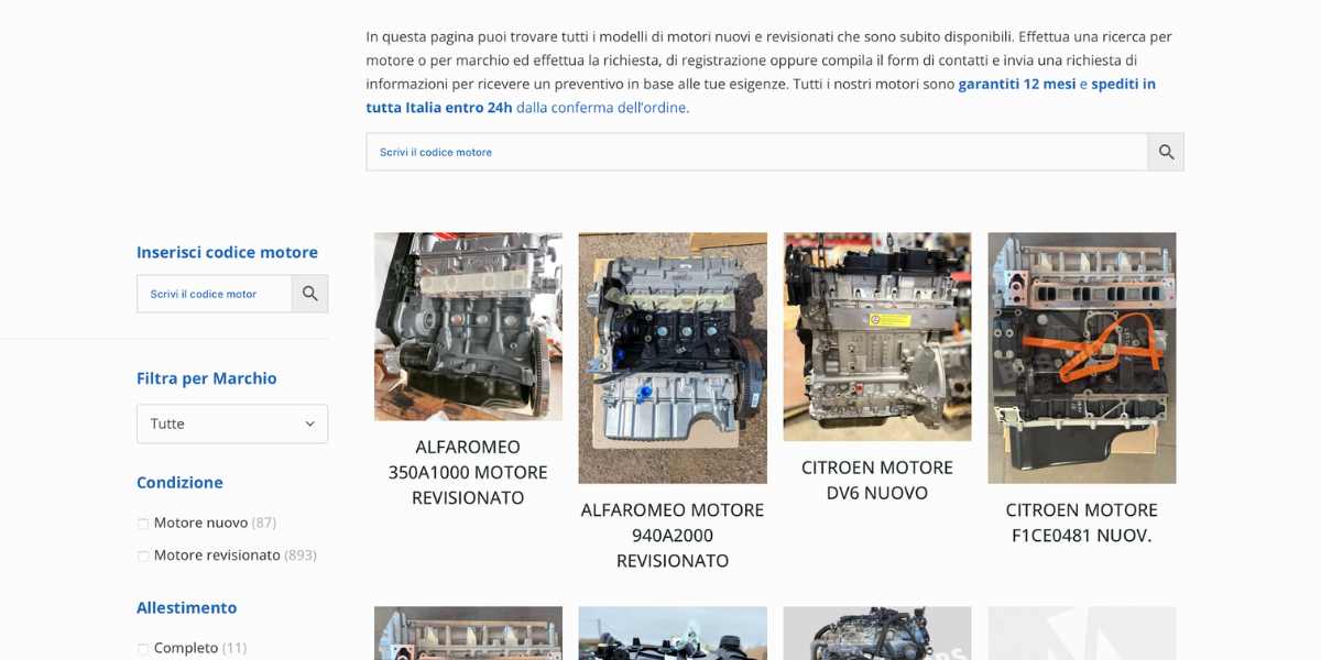 Catalogo motori revisionati BeB Motors — WooCommerce Hetaweb