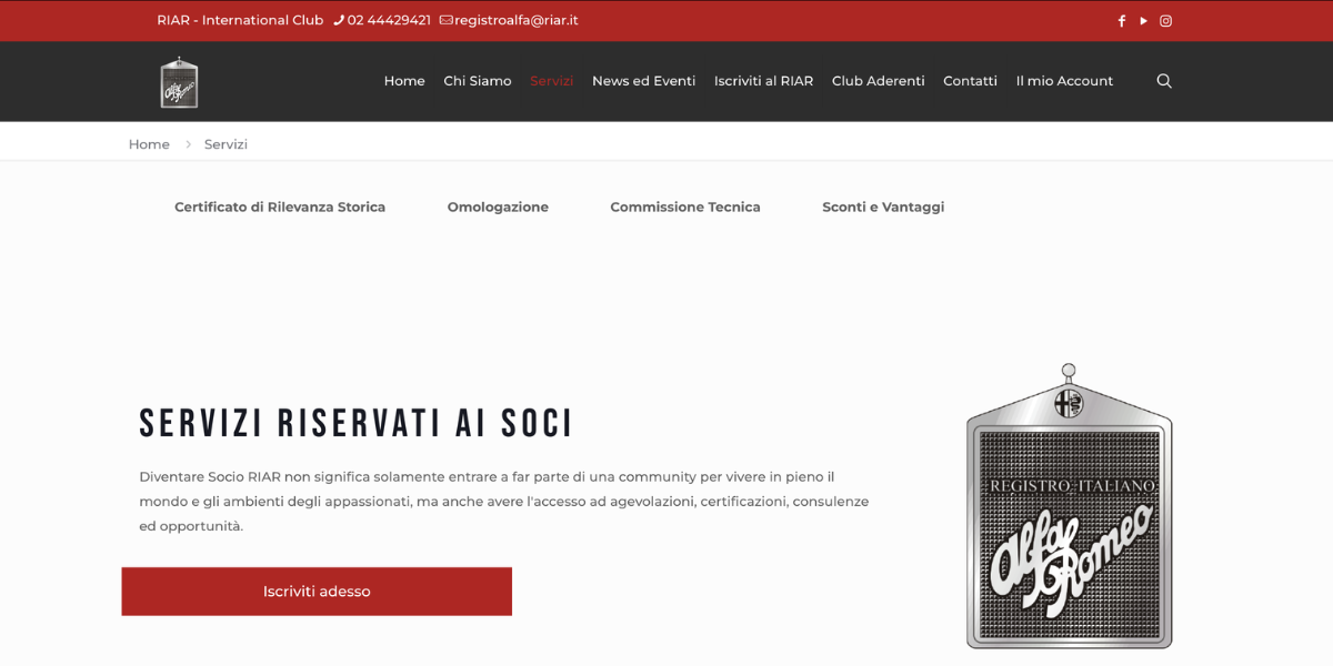 Dashboard pratiche CRS auto storiche RIAR — sviluppo Hetaweb