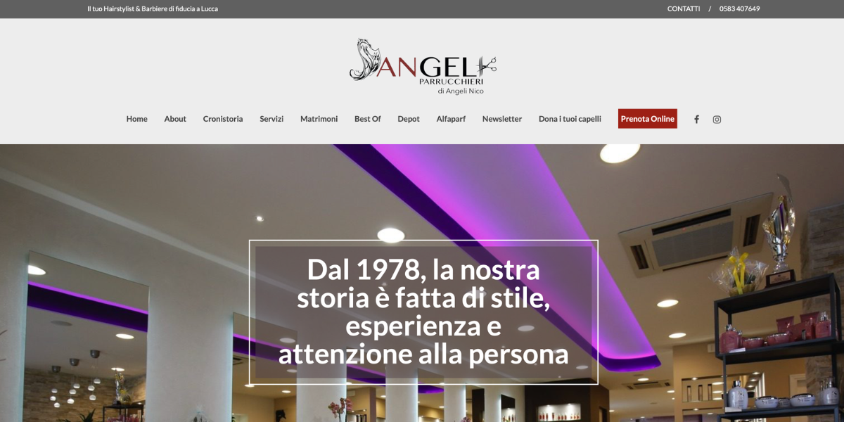 Homepage sito Angeli Parrucchieri — realizzazione Hetaweb Lucca