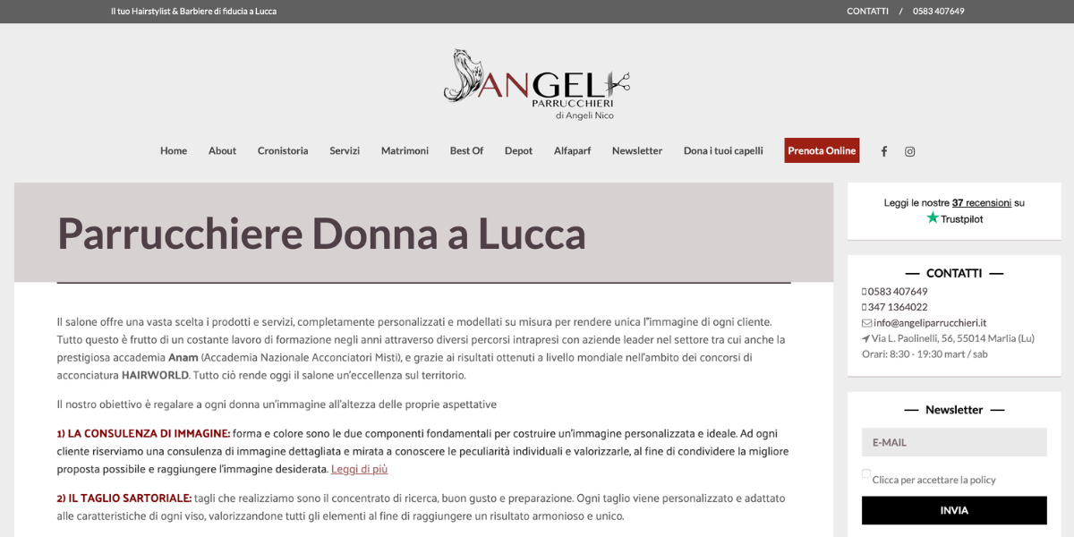 Servizi parrucchieri Angeli — sito web sviluppato da Hetawe