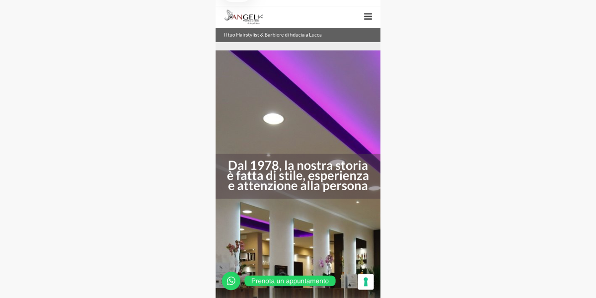Sito Angeli Parrucchieri su smartphone — responsive design Hetaweb