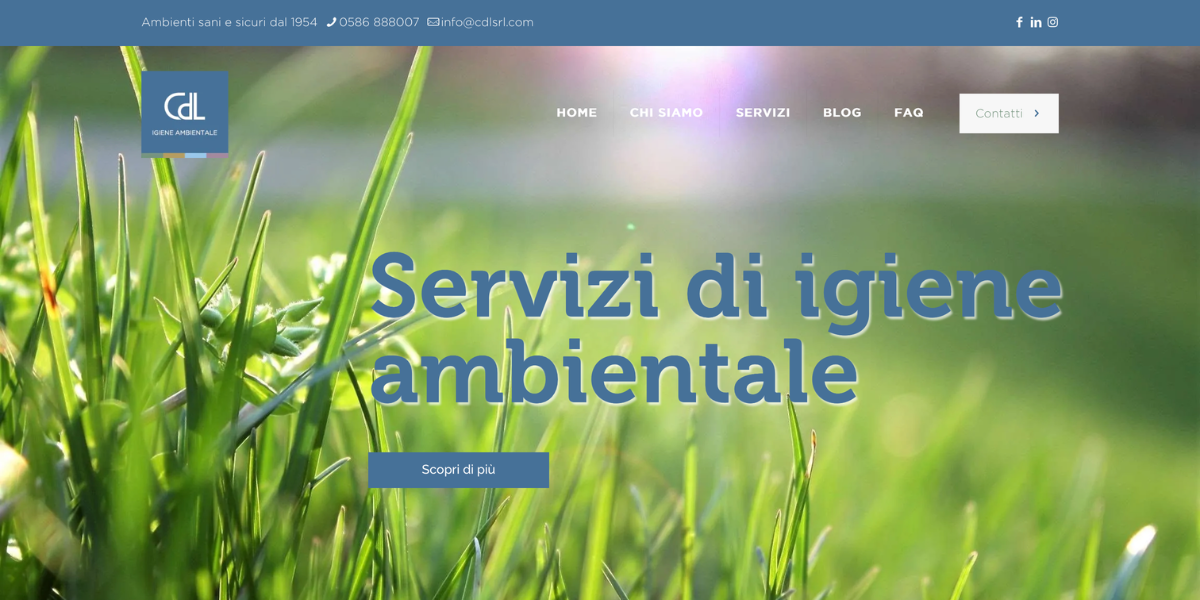 Homepage sito web CDL Centro Disinfestazione Livornese — Hetaweb