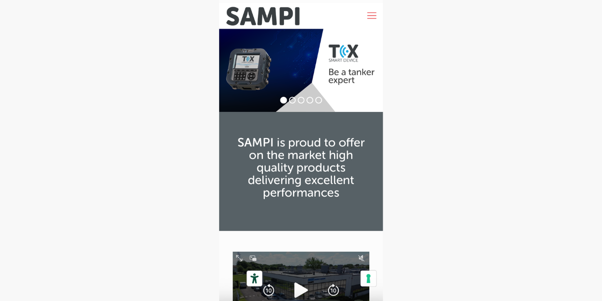 Sito SAMPI SpA su smartphone — responsive design Hetaweb
