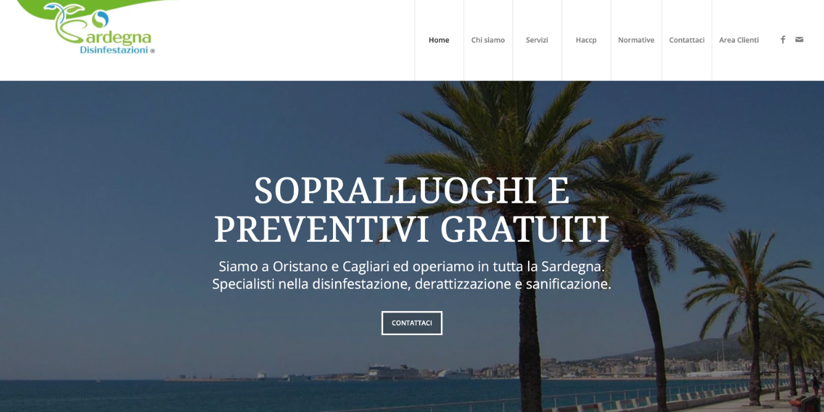 Homepage sito Sardegna Disinfestazioni — realizzazione Hetaweb