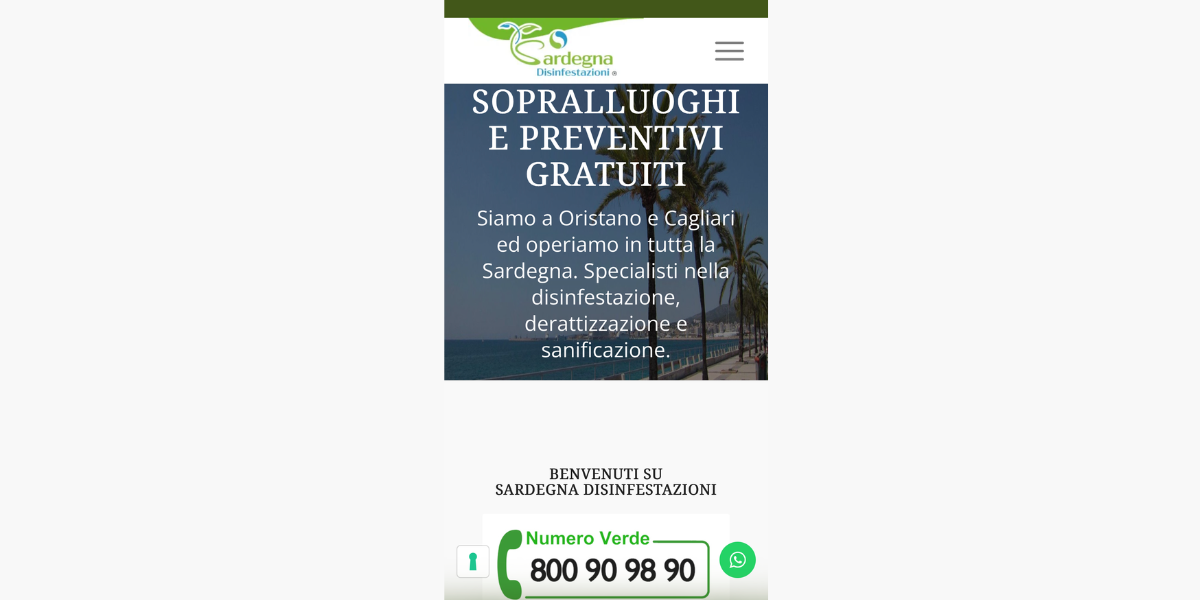 Sito Sardegna Disinfestazioni su smartphone — responsive Hetaweb
