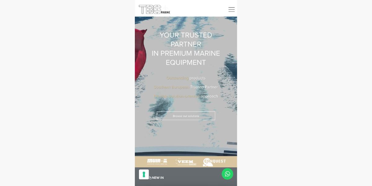 E-commerce TBS Marine su smartphone — responsive