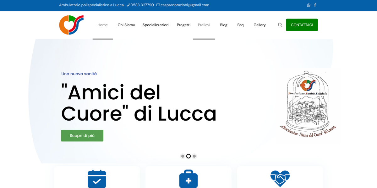 Homepage sito web Centro Sanità Solidale Lucca — Hetaweb
