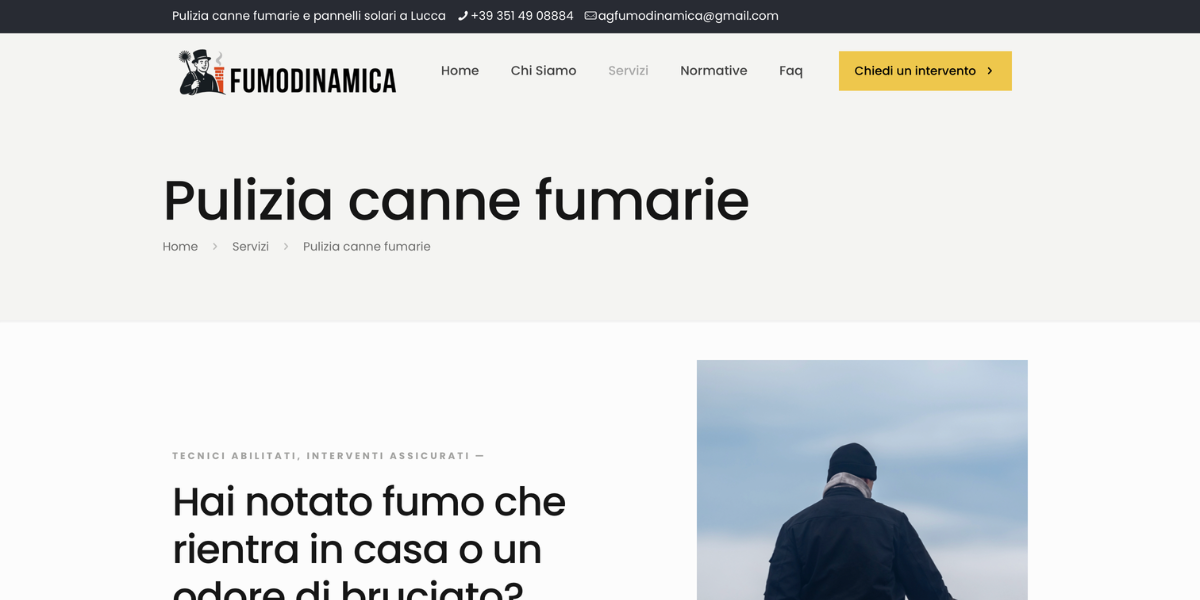 Servizi pulizia canne fumarie Fumodinamica — sito Hetaweb Lucca